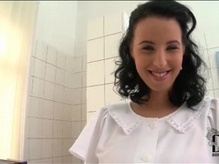 UhAnal presents: Footjob from nurse in sexy white stockings