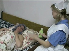 UhAnal presents: Cute nurse in lesbian foreplay with granny