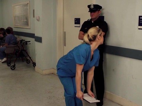 UhAnal presents: Nurse tara lynn fox drops on her knees to give a sloppy blowjob