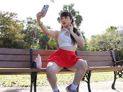 UhAnal presents: Gorgeous solo college babe doing striptease in a park - pixie