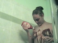 UhAnal presents: Kinky amateur minx pours paint and cream all over her body