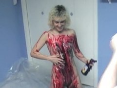 UhAnal presents: Strawberry and chocolate sauce on her body