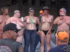 UhAnal presents: Biker babes topless on stage dancing for the guys