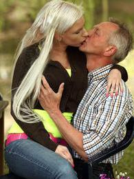 UhAnal presents: Horny blonde teenage beauty riding an old stiff schlong