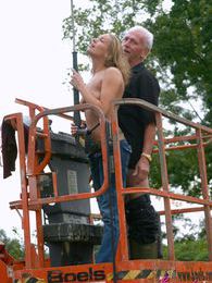 UhAnal presents: Dirty old senior bangs a teenage hottie in his boom lift