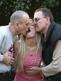 UhAnal presents: Petite blonde teenie girl enjoying two old biker penises