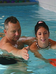 UhAnal presents: Brunette teenage beauty fucked by a horny swim teaching paps