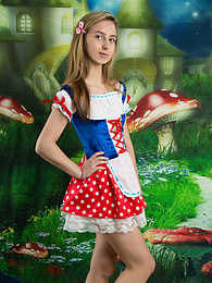 UhAnal presents: Very hot blonde teen beauty in an adorable outfit slowly takes it off to reveal her nice and perky boobs