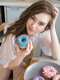 UhAnal presents: If you are a fan of skinny girls, check out how this cute little doll poses and teases totally naked in the kitchen.