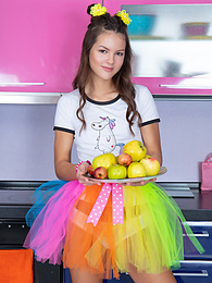 UhAnal presents: Mind blowing and breathtaking brunette beauty playing with fruits after she gets fully naked for the camera.