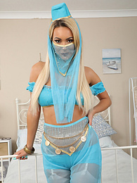 UhAnal presents: Lauren Louise from Layered-Nylons as a sexy genie wearing sheer pantyhose over white stockings