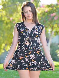 UhAnal presents: Svelte american dark-haired teen Kylie Quinn in shorts toys her twat outdoor