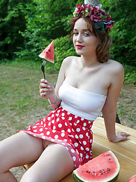 UhAnal presents: Nice belarusian stunner Rokki removes all clothes on a blanket in a backyard