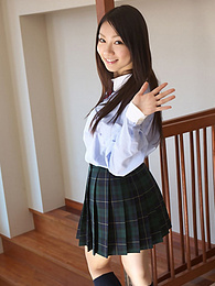 UhAnal presents: Asian schoolgirl Tomoyo Hoshino strips to stockings and poses outdoors